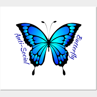 Blue Anti-Social Butterfly Posters and Art